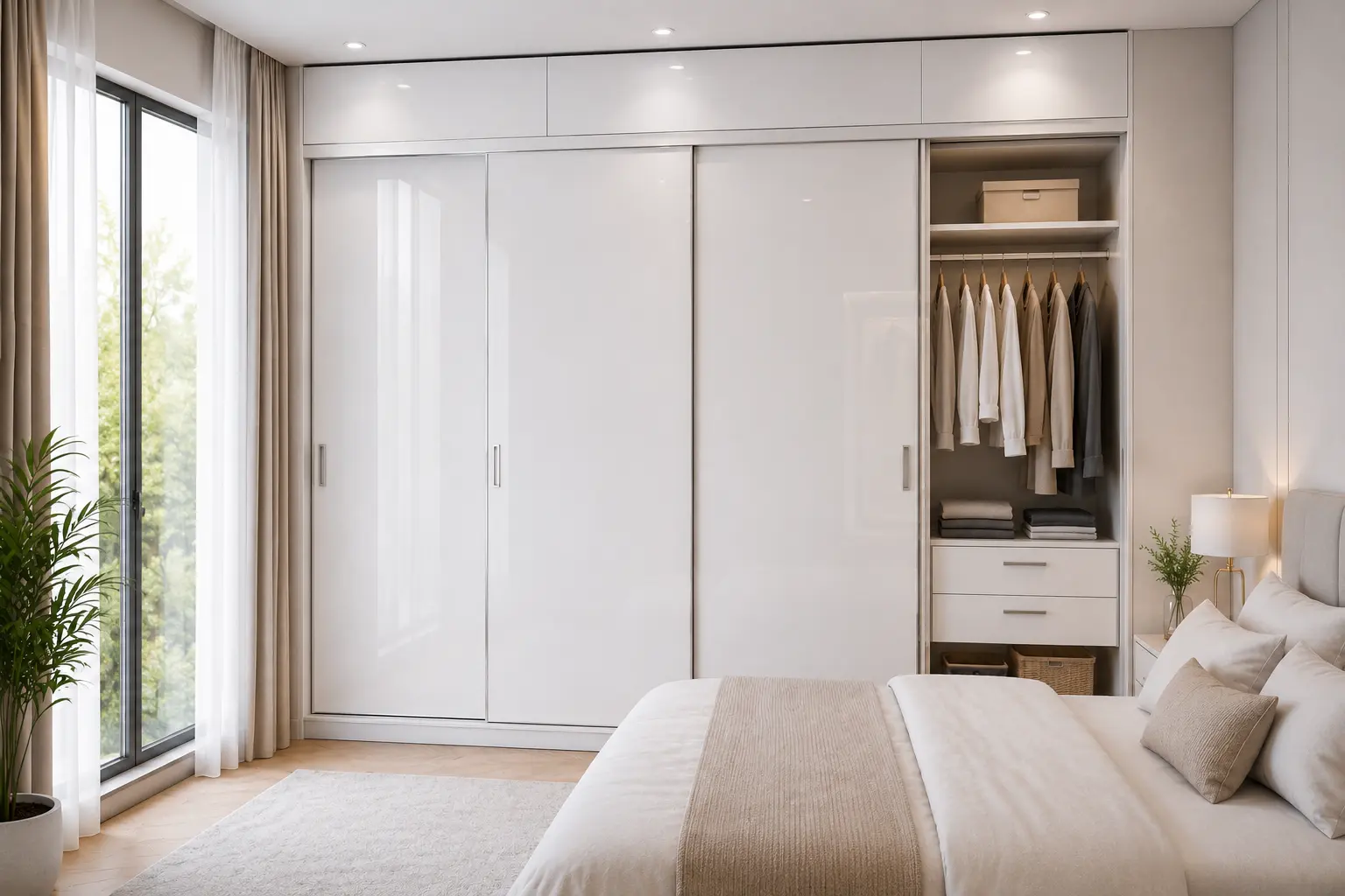 Floor-to-Ceiling White Sliding Wardrobe