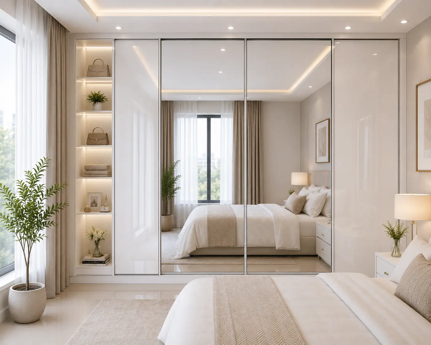 White Wardrobe with Mirrored Sliding Doors